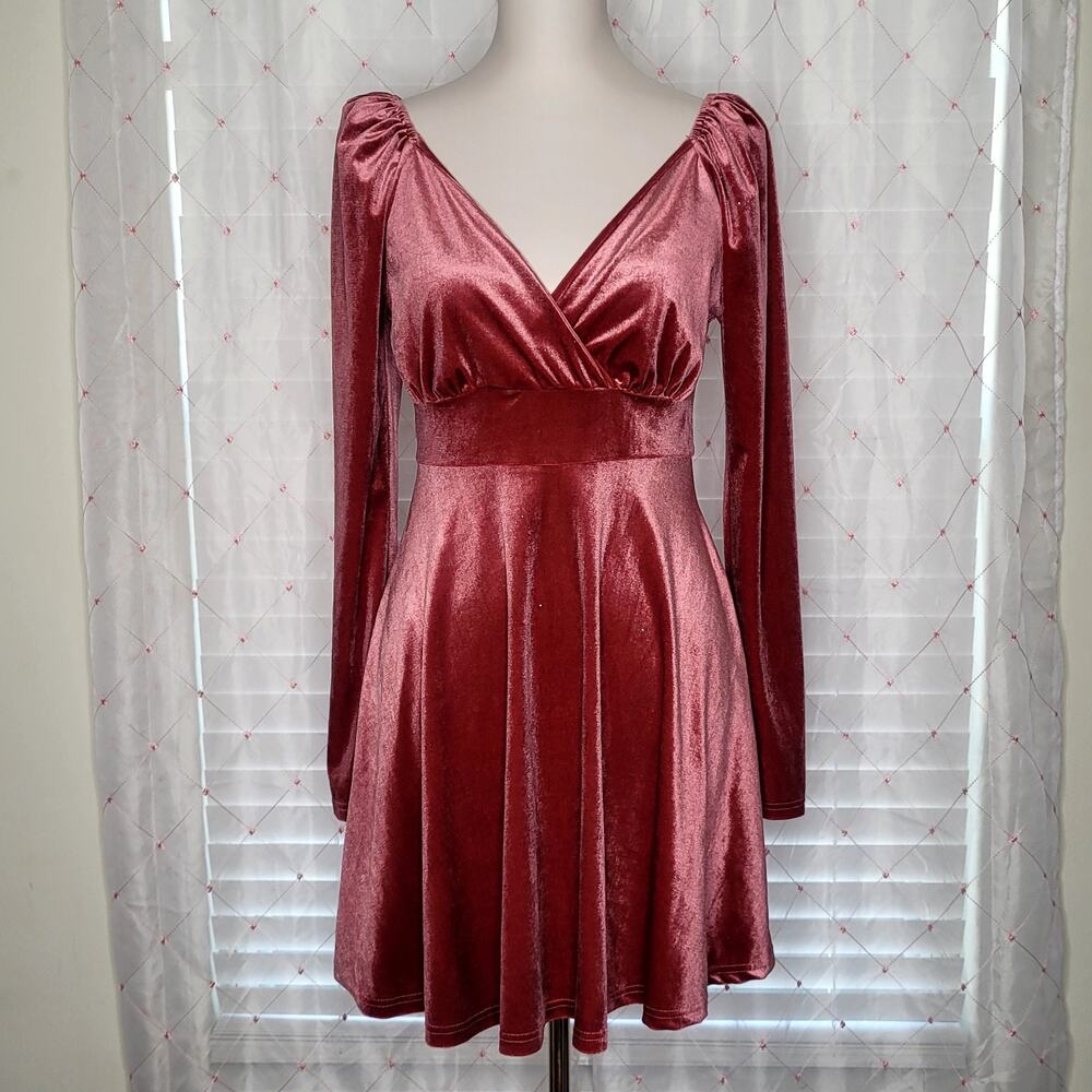 Small Dusty Rose Shimmer Castle Royal Velvet Ren Faire Empire Waist Skater Dress
